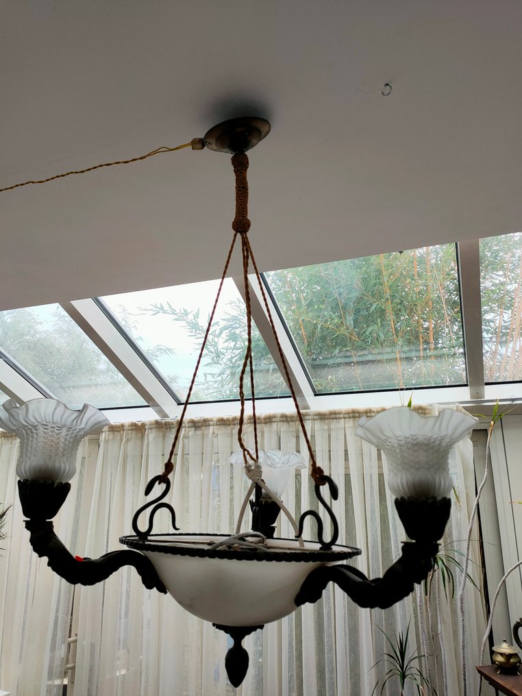 遮光吸顶灯 - 玻璃, 雪花石膏, 黄铜色 - Art-Deco 吊灯 #4.3