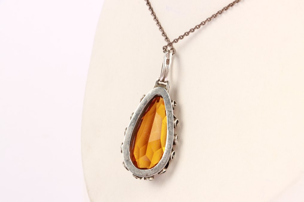 Senza prezzo di riserva - Collana con ciondolo Argento - Citrino degli anni '30 #4.3