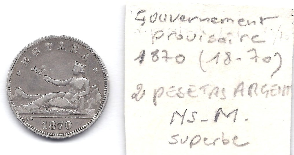 Espanjan kuningaskunta. Alfonso XII. 2 Pesetas 1869 ET 1870  (Ei pohjahintaa) #2.1