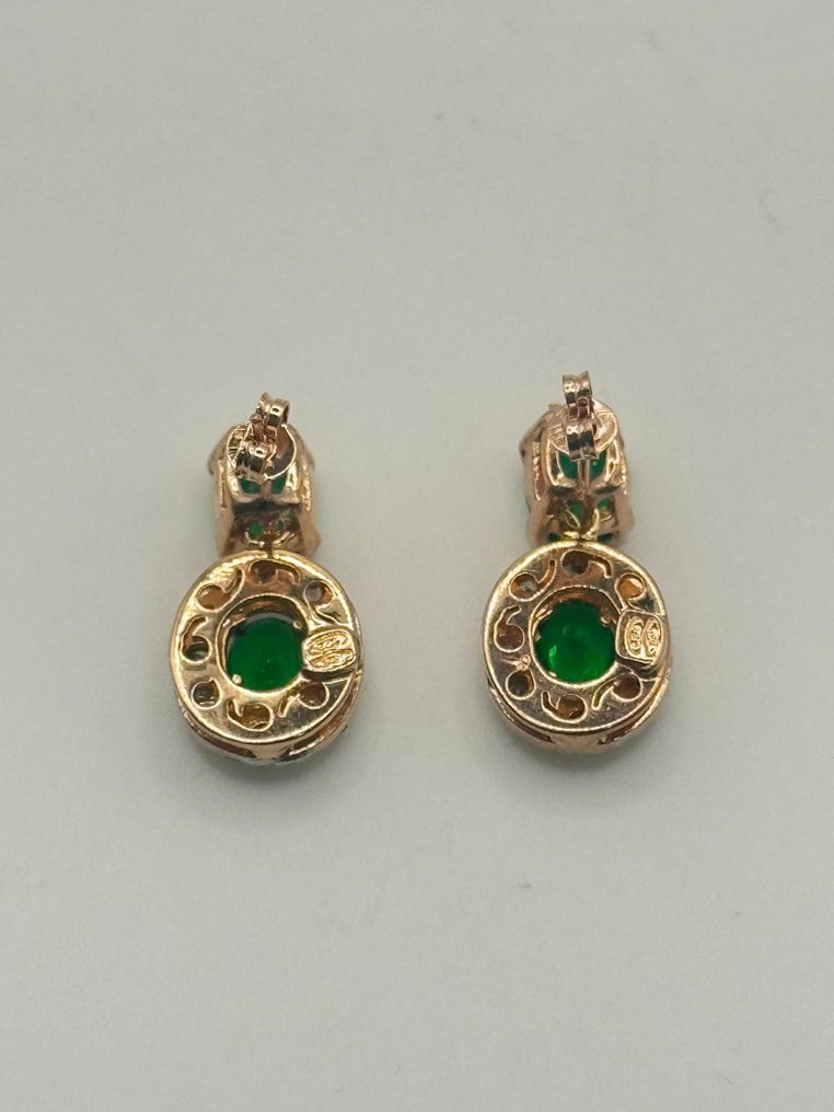 Zonder minimumprijs - Oorbellen - 9 kt. Zilver, Roségoud Smaragd - Diamant #4.3