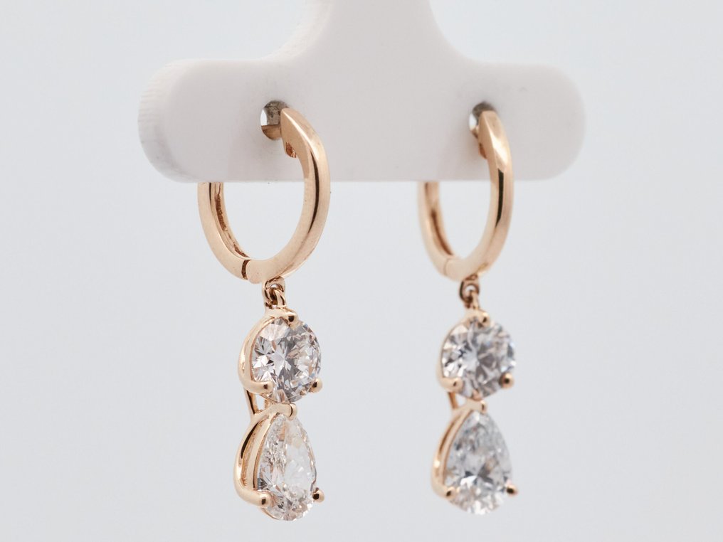 Zonder minimumprijs - Oorbellen - 14 karaat Geel goud -  2.20ct. tw. Diamant (Lab-grown) #1.0