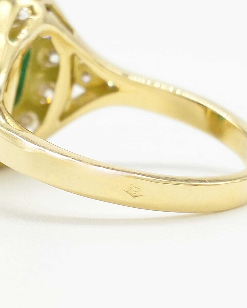 Bague - 18 carats Or jaune Émeraude - Diamant #2.1