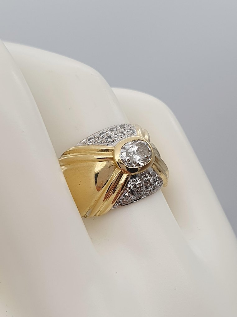 Δαχτυλίδι - 18 καράτια Κίτρινο χρυσό, Λευκός χρυσός -  0.90ct. tw. Διαμάντι (Φυσικό) - Διαμάντι #2.1