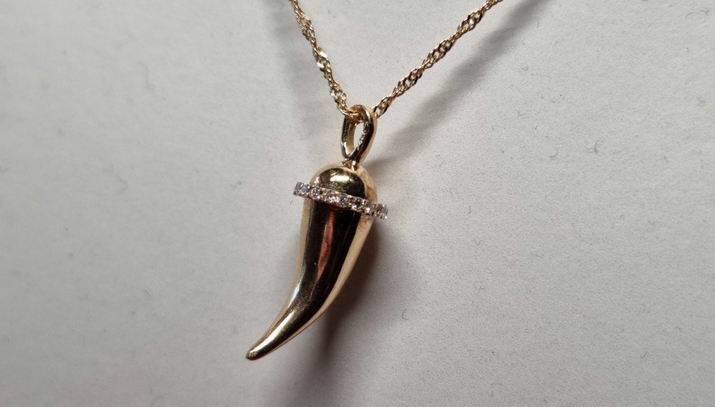 Collier avec pendentif - 18 carats Or jaune -  0.20ct. tw. Diamant (Naturelle)  - Diamant #2.1