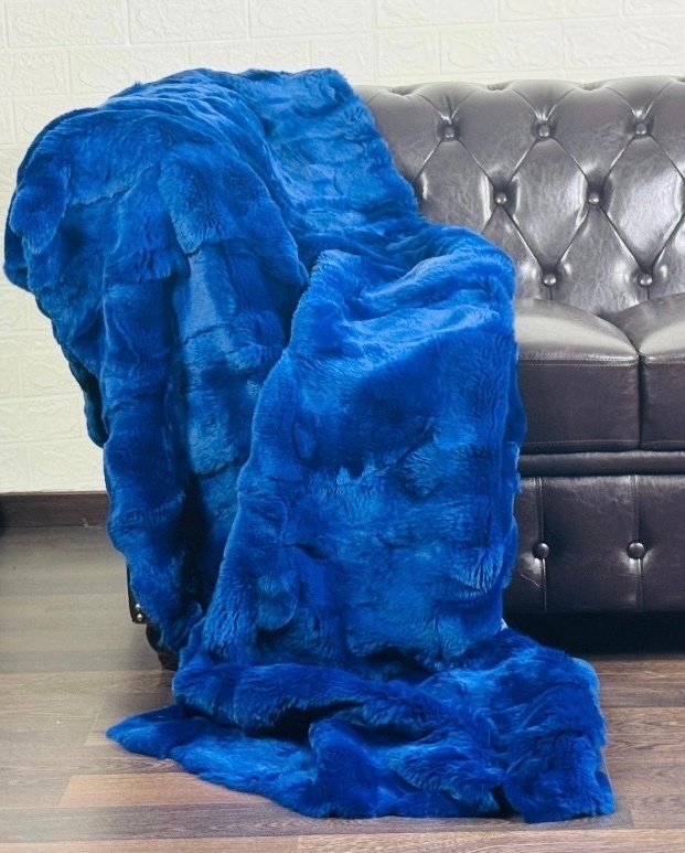 Royal Blue - Fur - Blanket  - 220 cm - 110 cm - Rex Chinchilla #4.3