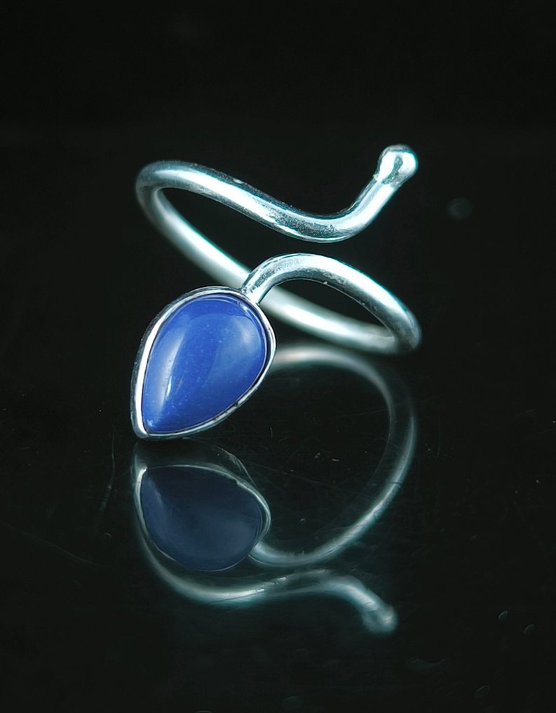 Lapislázuli Justérbart ring af ægte sølv - Højde: 24 mm - Bredde: 7 mm- 2.12 g - (1) #1.0
