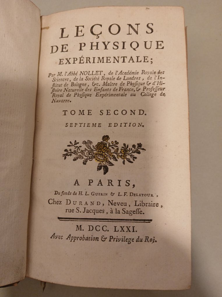 M. l'Abbé Nollet - Leçons de Physique Expérimentale - 1771 #1.0