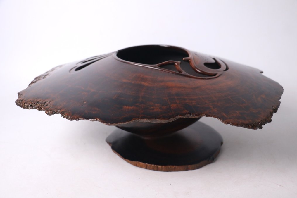 《树上之鸟》——精美手工雕刻的包浆木花瓶 - 木 - 日本 - 1900-2000 #1.0