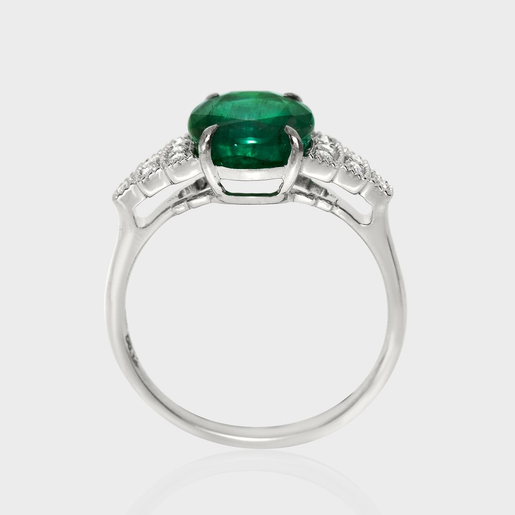 Fără preț de rezervă - Inel - 14 ct. Aur alb, IGI 2,77 ct ZAMBIA Verde Intens -  2.91ct. tw. Smarald - Diamant #4.3
