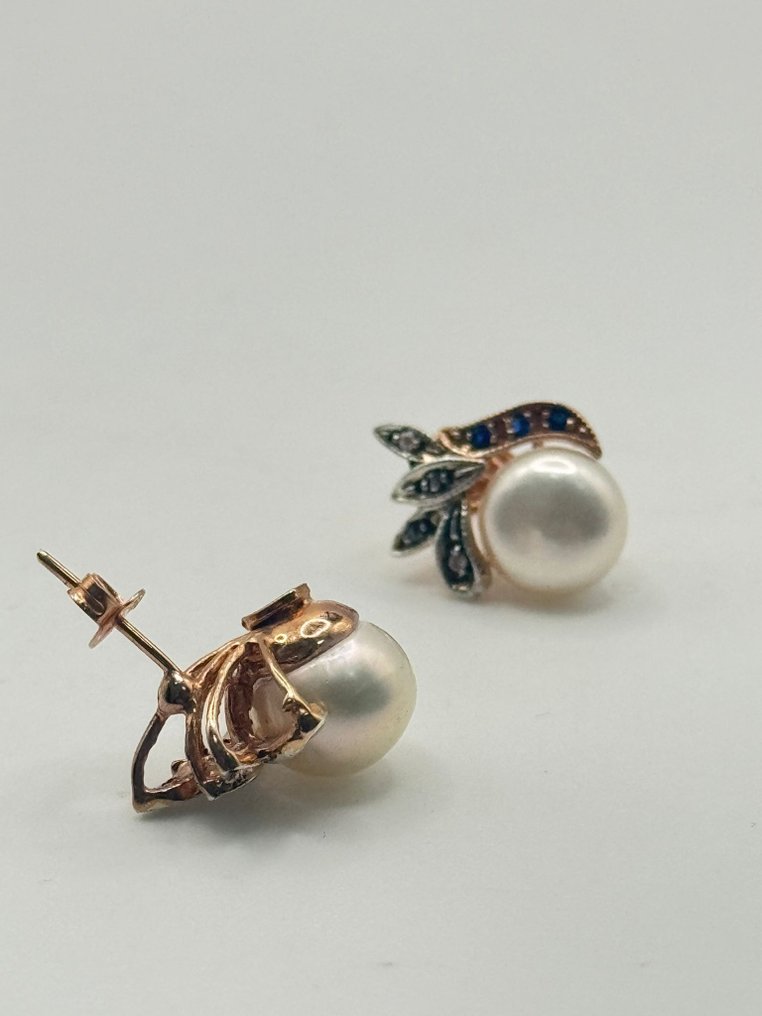 χωρίς τιμή ασφαλείας - Σκουλαρίκια - 9 kt. Ασημί, Ροζ χρυσό Ζαφείρι - Διαμάντι #2.1