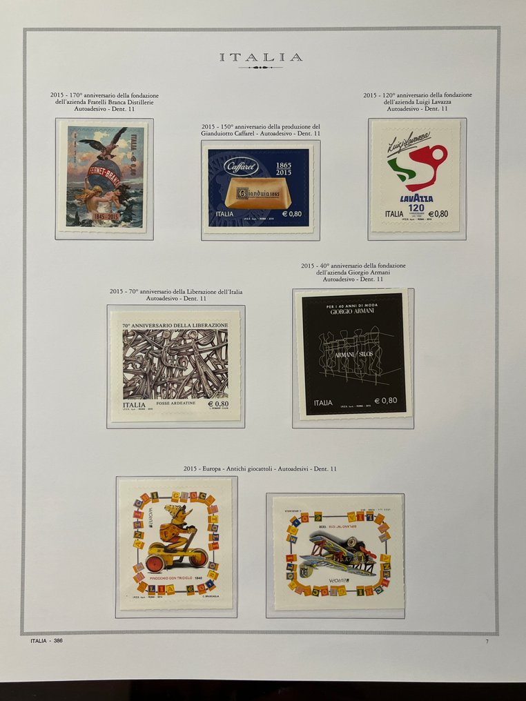 意大利 2015 - 意大利共和国邮票，2015年版，全新带完整胶面。 #3.2
