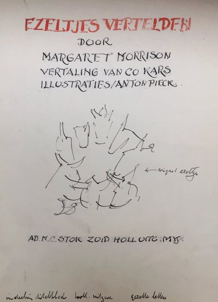 Anton Pieck (1895-1987), Attributed to - Origineel schetsontwerp voor titelblad Kerstboek 'Ezeltjes Vertelden' #1.0