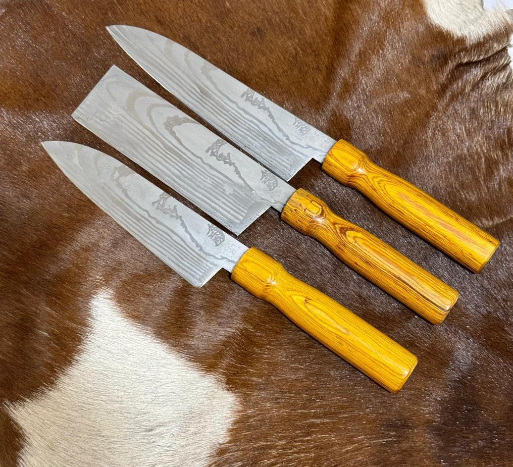Μαχαίρι κουζίνας - Ιαπωνικό σετ μπάρμπεκιου (0010) - Ιαπωνικό ατσάλι VG10, λιγότερο ατσάλι και εξωτικά ξύλινα λαβές. - Ιαπωνία - Σετ Ιαπωνικού Μπάρμπεκιου #1.0