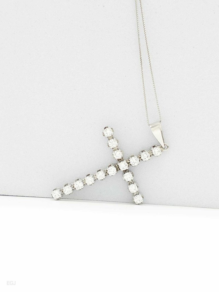 项链 - 18K包金 白金 钻石 (天然) #3.2