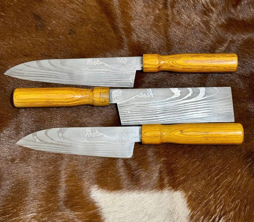 Μαχαίρι κουζίνας - Ιαπωνικό σετ μπάρμπεκιου (0010) - Ιαπωνικό ατσάλι VG10, λιγότερο ατσάλι και εξωτικά ξύλινα λαβές. - Ιαπωνία - Σετ Ιαπωνικού Μπάρμπεκιου #2.1
