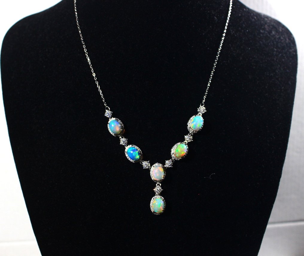 Ct. 39,60 Pietre de opal etiopian selectate Colier din argint 925- 7.92 g #1.0