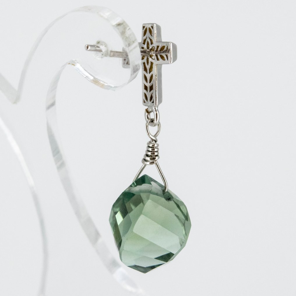 耳環 - 18 克拉 白金 石英 - 鉆石 #2.1