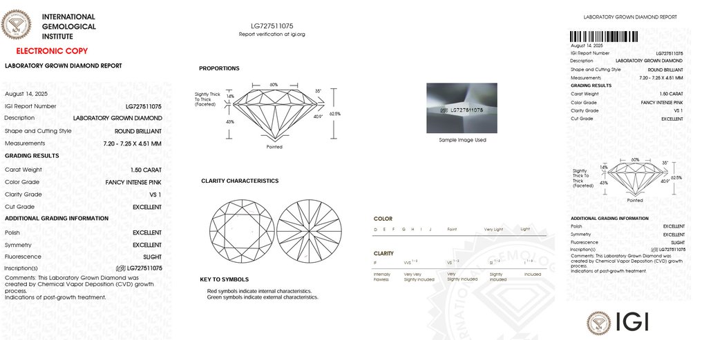 Ingen mindstepris - Kæde - 14 karat Hvidguld -  1.50ct. tw. Lyserød Diamant (Laboratoriedyrket diamant i fancy farver) - Fancy Intense Pink-VS1 #2.1