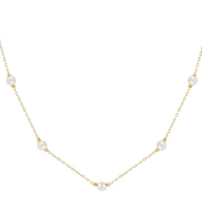 沒有保留價 - Handmade - 頸鏈 - 14 克拉 黃金 珍珠 - 5颗珍珠配Dorika Balls #1.0