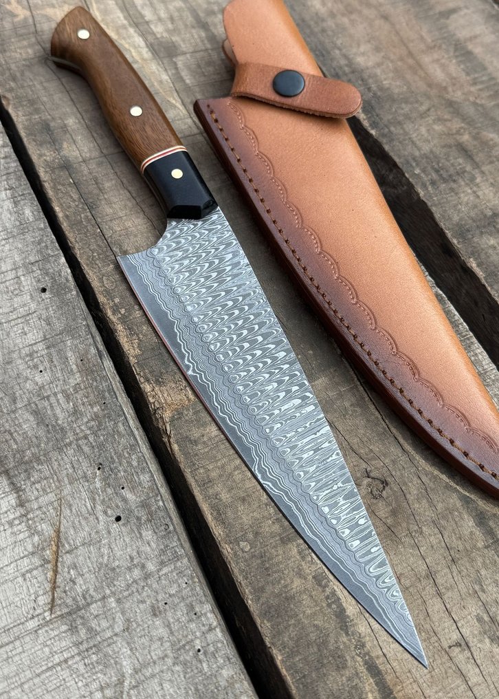 Μαχαίρι κουζίνας -  Μαχαίρι κουζίνας - Damascus 10/95 15N20 Chef knife Χειροποίητα μαχαίρια, μοτίβο σκάλα. - ξύλο - Ασία #3.2