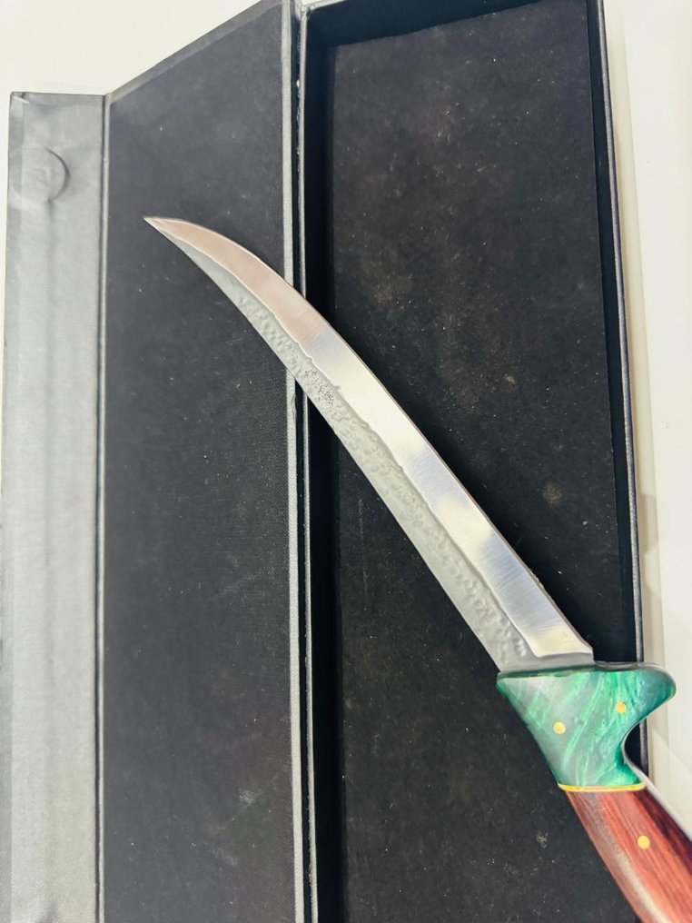 厨刀 -  日本的鱼片刀（044） - 少钢环氧树脂与盒子 - 日本 - 达马斯克斯片刀 #4.3