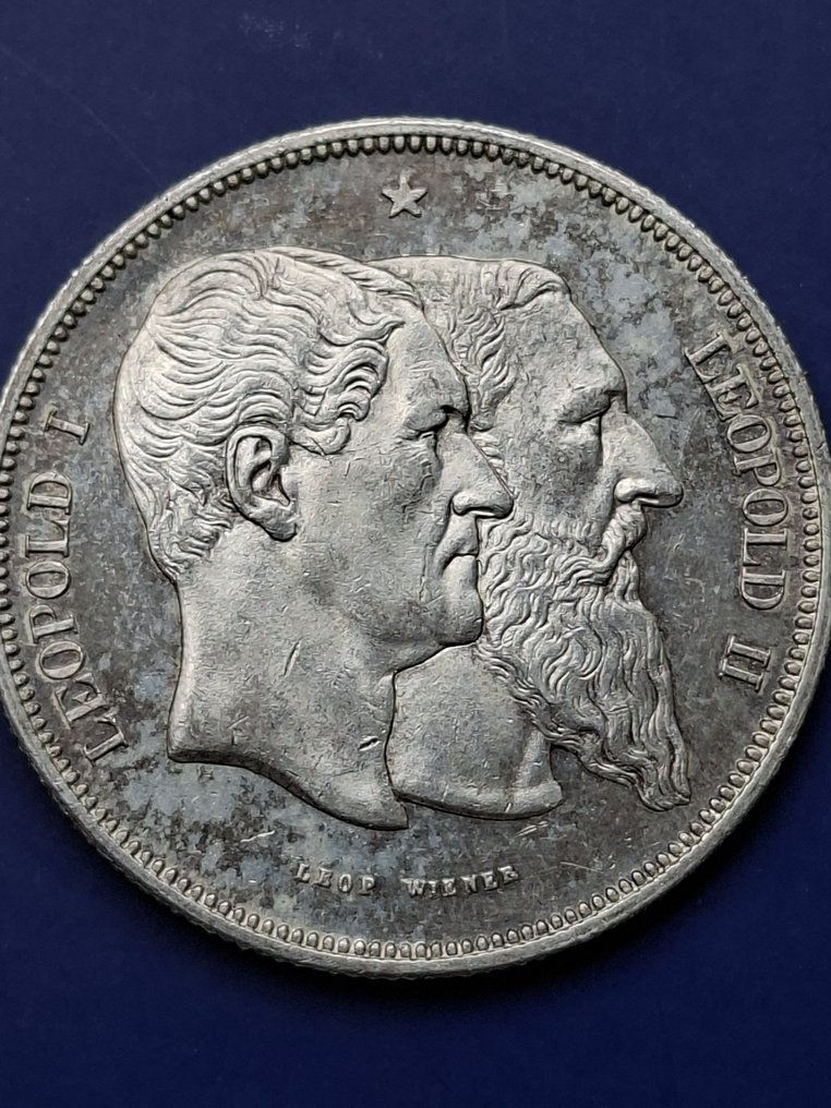 Belgio. Leopoldo I. 5 Francs 1880 PROOF / 15 stralen #2.1