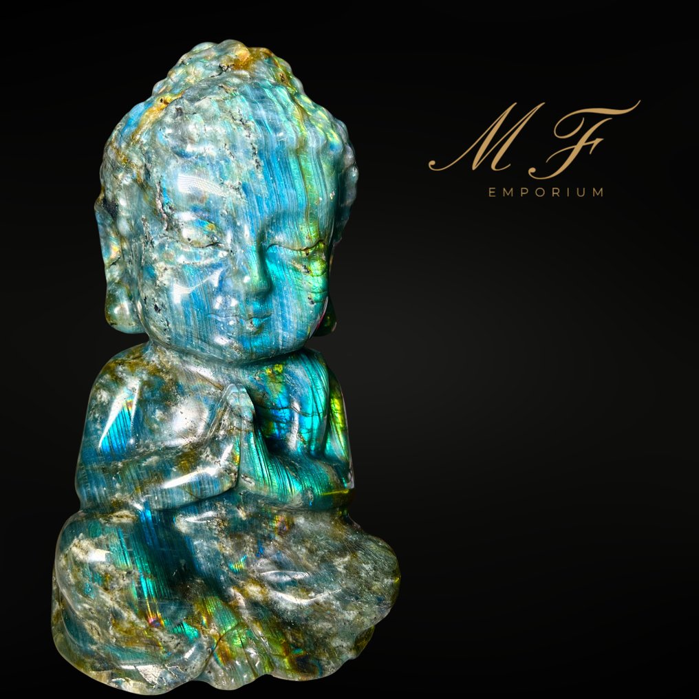 Premium - XXL Labradorite Buddha Carving - Height: 200 mm - Width: 100 mm- 1850 g - (1) #2.1