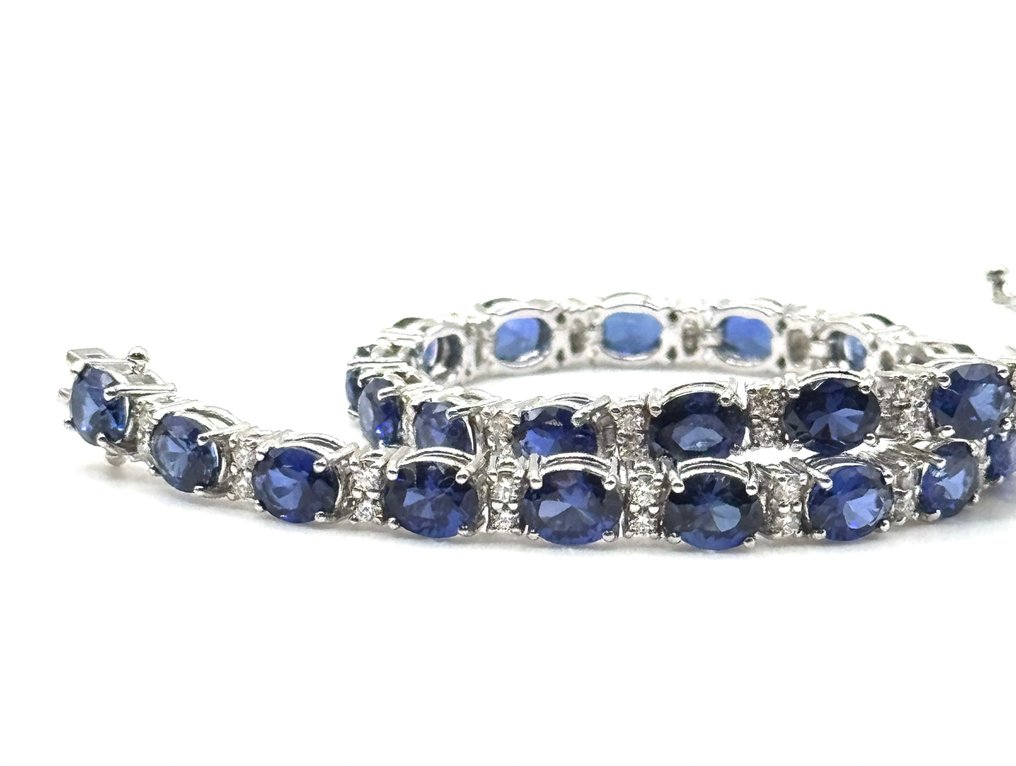 Βραχιόλι τένις - 18 καράτια Λευκός χρυσός - 10.00ct. tw. Ζαφείρι - Διαμάντι #1.0