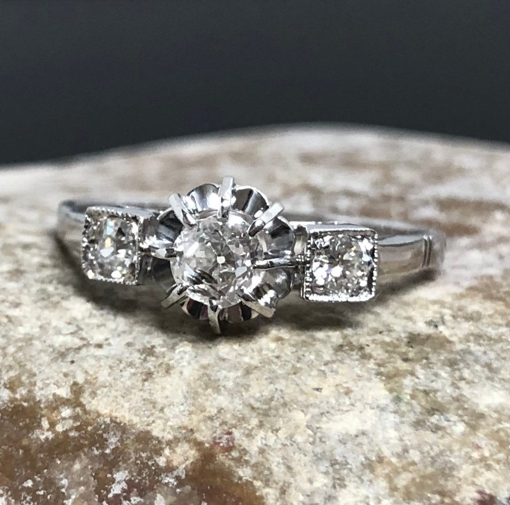 χωρίς τιμή ασφαλείας - Δαχτυλίδι - 18 καράτια Λευκός χρυσός, Πλατίνα -  0.45ct. tw. Διαμάντι (Φυσικό)  - Διαμάντι - Δεκαετίες 1940 #3.2