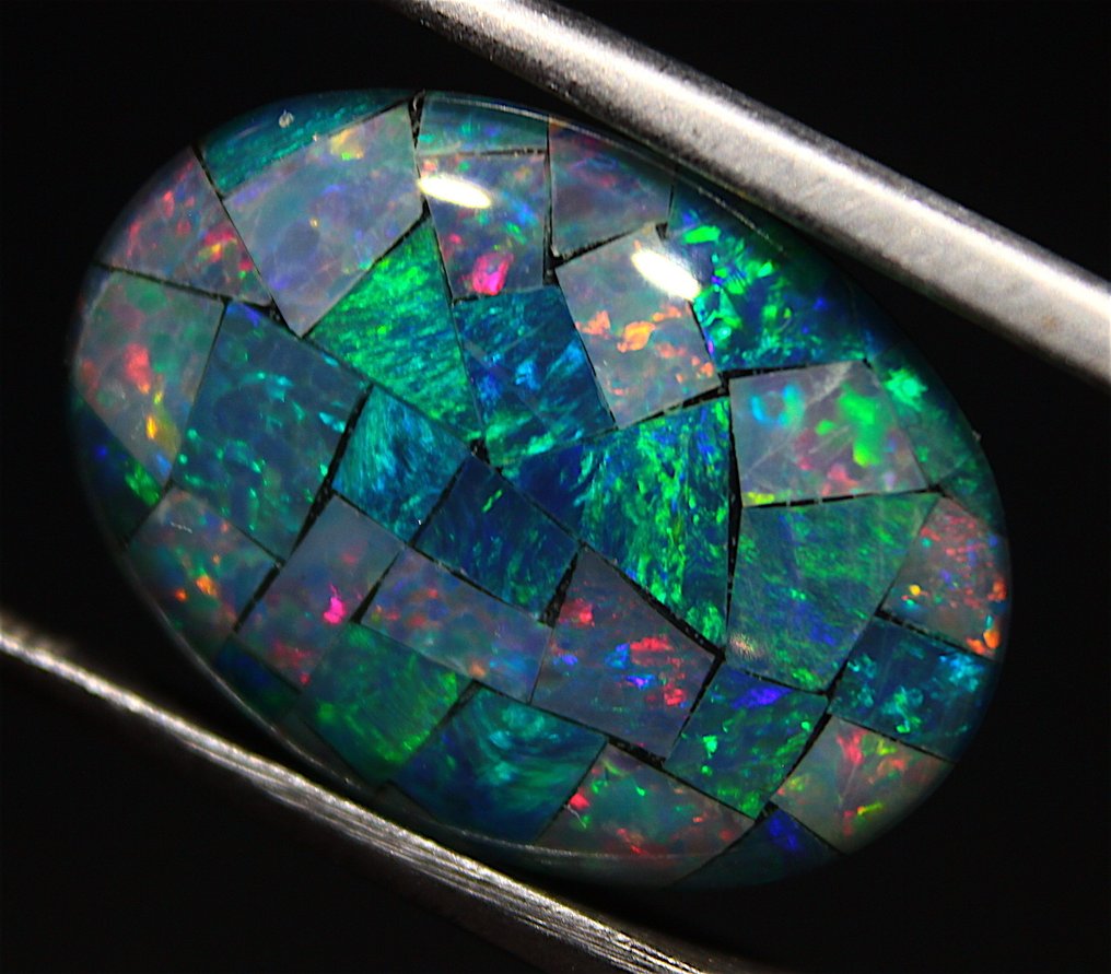 Cts. 7.40 澳大利亚马赛克三重奏蛋白石 弧面形 - 高度: 18 mm - 宽度: 13 mm- 1.48 g #1.0