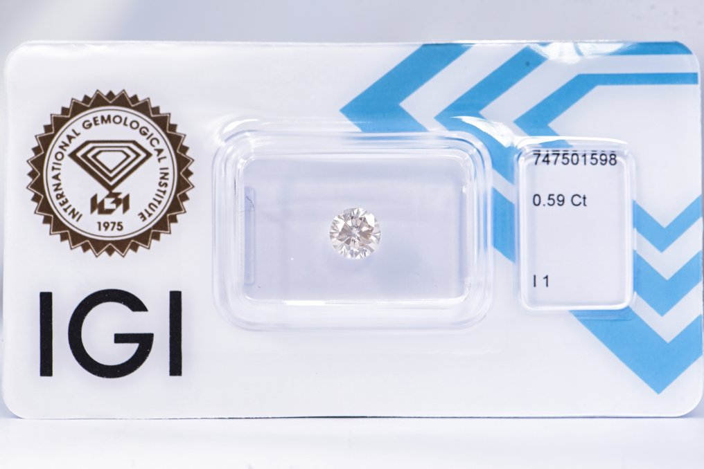 χωρίς τιμή ασφαλείας - 1 pcs Διαμάντι (Φυσικού χρώματος) - 0.59 ct - Στρογγυλό - Light Καφετί Ροζ - I1 - International Gemological Institute (IGI) - VG VG #1.0