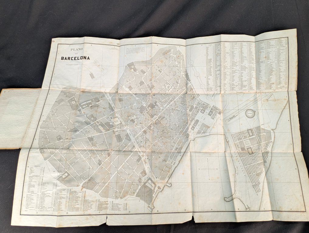 西班牙 - 巴塞罗那; Ramon Alabern - Plano original de Barcelona (1858) – Ramón Alabern – Litografía histórica previa al Plan Cerdà – - 1851-1860 #1.0