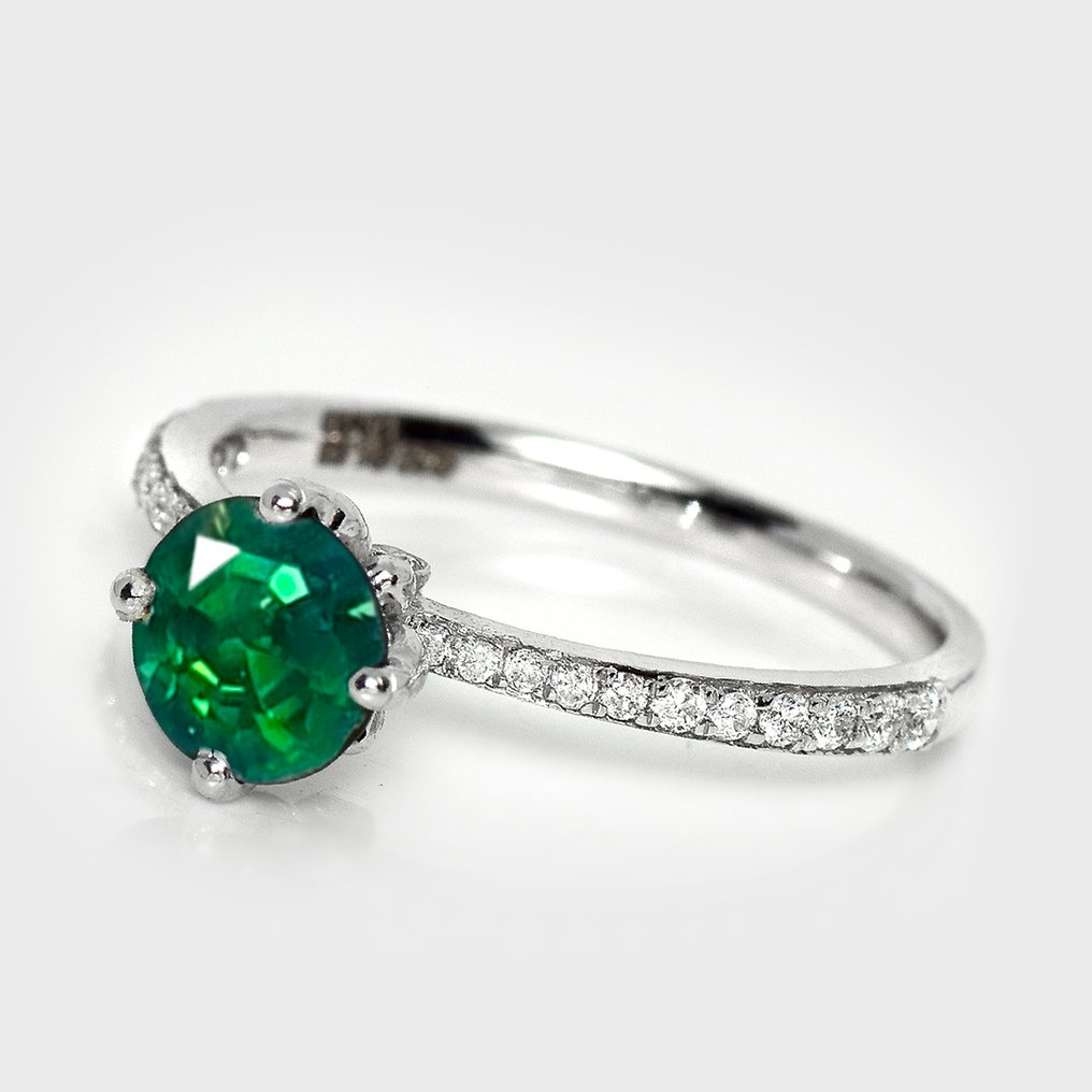 Sans prix de réserve - Bague - 14 carats Or blanc, HRD 1,36 ct Bleu vert intense -  1.56ct. tw. Saphir - Diamant #2.1