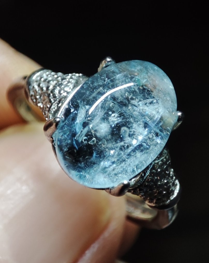 非常美丽稀有的天然海蓝宝石和黄玉925银戒指，免运费 - 戒指 #1.0