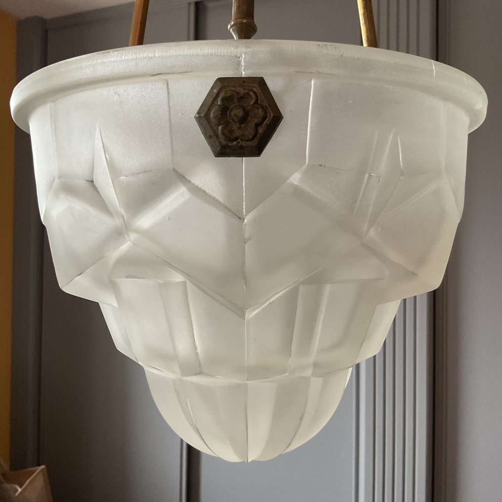 Degué - Lamp - signed Degué - Satinated Glass - Suspension Lamp #4.3