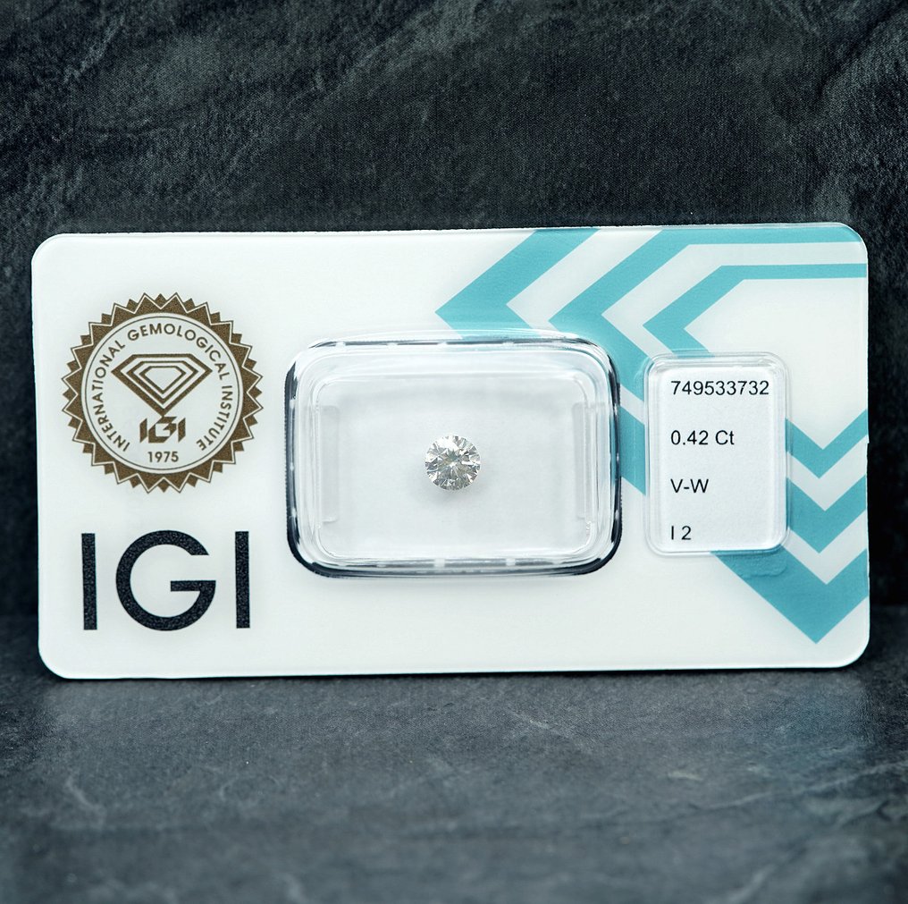 没有保留价 - 1 pcs 钻石  (天然色彩的)  - 0.42 ct - 圆形 - Light 稍帶灰色的 黄色 - I2 内含二级 - 国际宝石研究院（IGI） #1.0