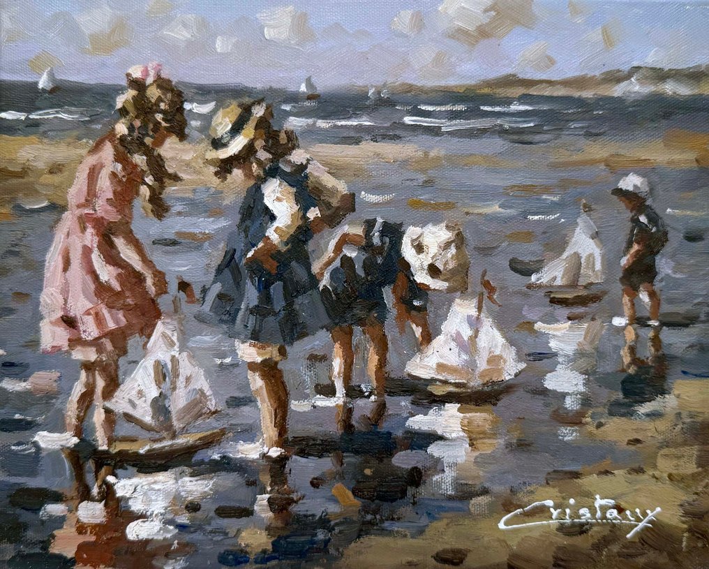 Francis Cristaux (1950) - Fillettes au Bord de Mer et les Petits Voiliers #1.0