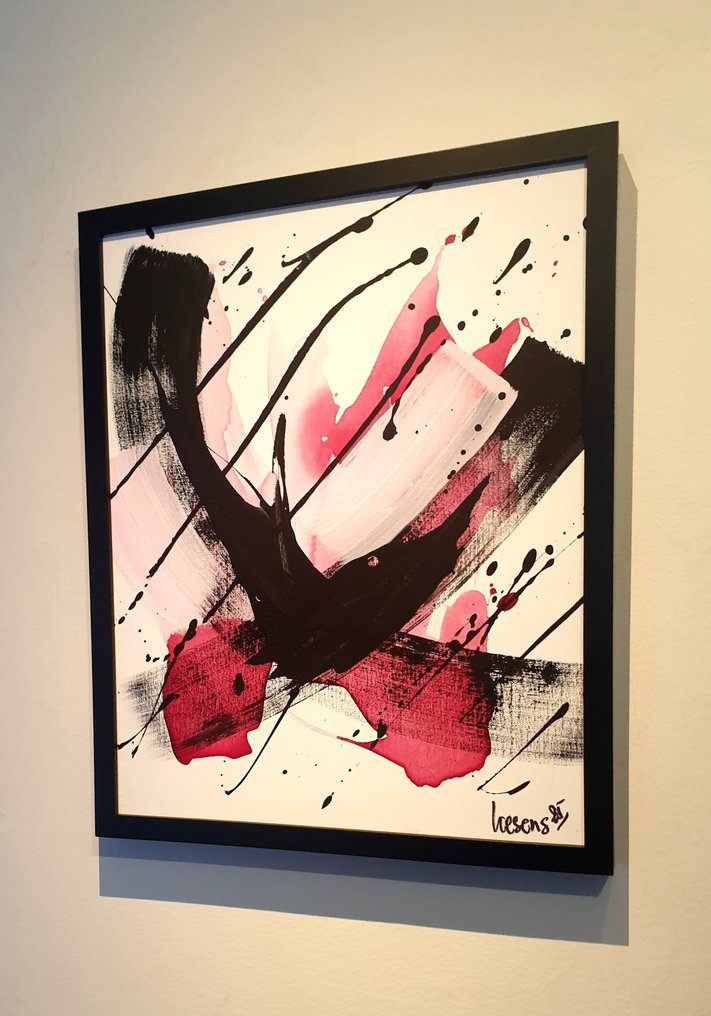 Liesens - Red red Rain (handpainted on canvas) met lijst #3.2