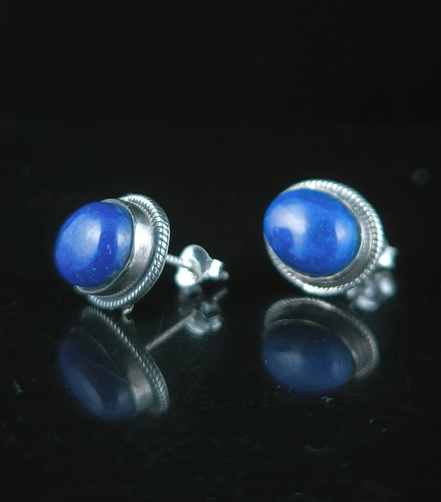 Lapislázuli Vedhæng i ægte sølv - Højde: 13 mm - Bredde: 11 mm- 3.88 g - (1) #3.2