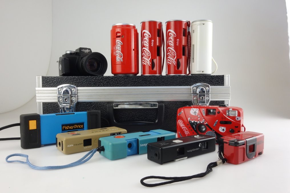 Kodak Fisher Price / Minolta 110 Zoom SLR / Agfa Tramp  / Voigtländer Vitoret / Coca Cola Kamera  10 x LOT Analogt foldekamera #2.1