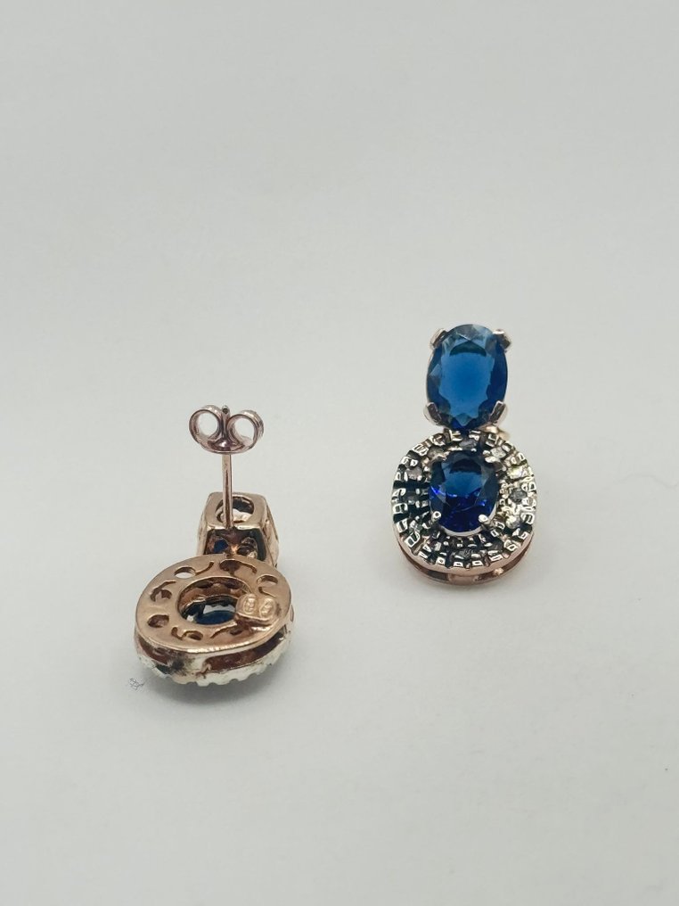 χωρίς τιμή ασφαλείας - Σκουλαρίκια - 9 kt. Ασημί, Ροζ χρυσό Ζαφείρι - Διαμάντι #3.2