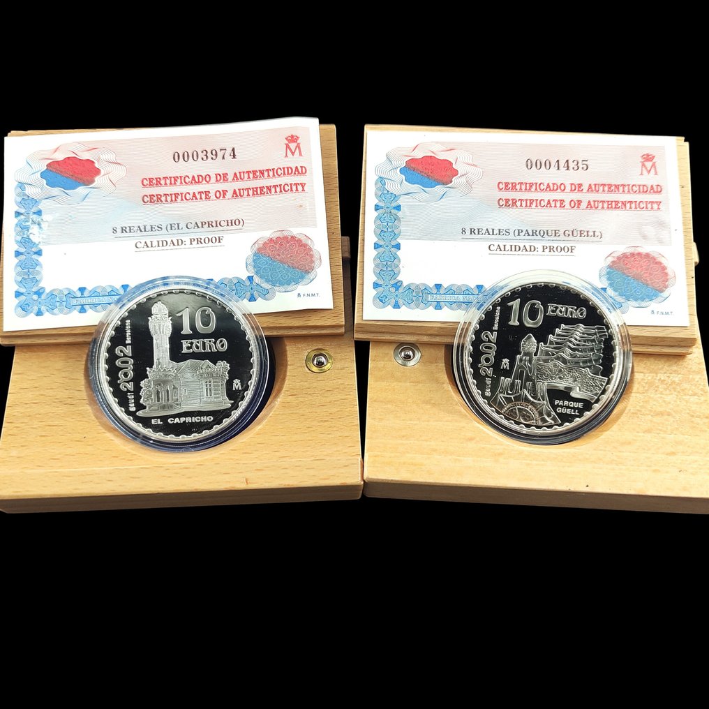 Spania. 10 Euro 2002 "Parc Guell" + "El Capricho" (2 monedas) Proof  (Ingen reservasjonspris) #1.0