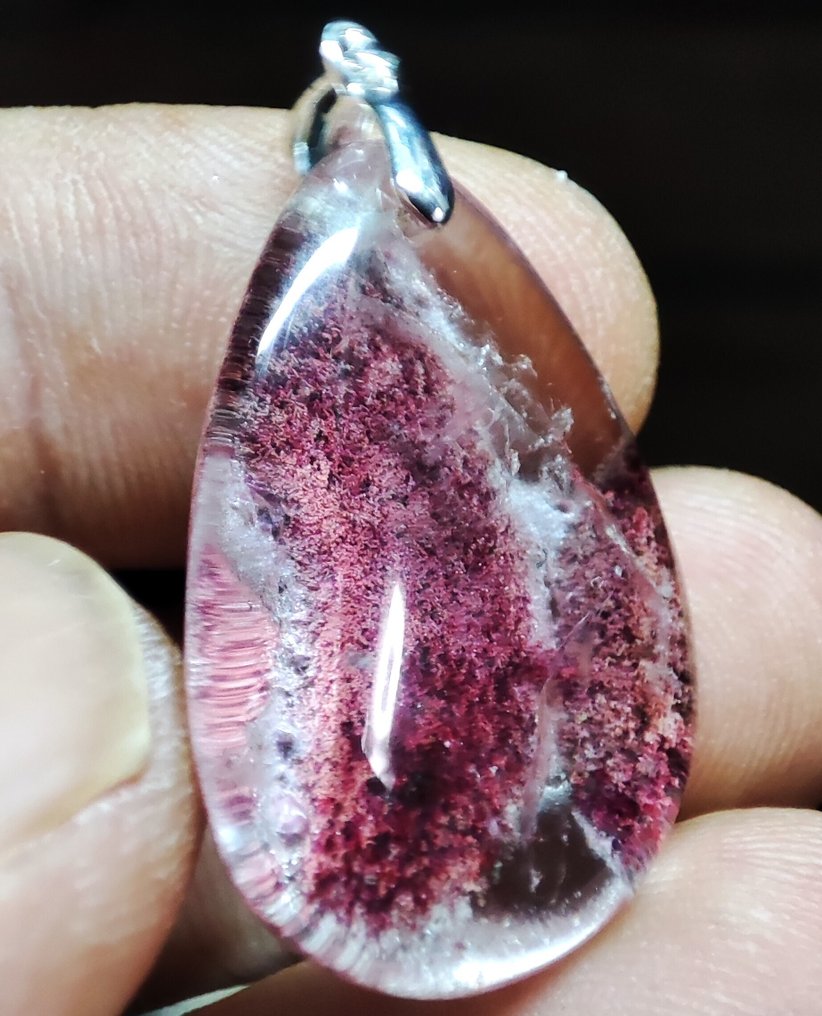 Nagyon gyönyörű ritka fantom kvarc kristály medál 925-ös ezüst kapoccsal, ingyenes szállítással - Függő #1.0