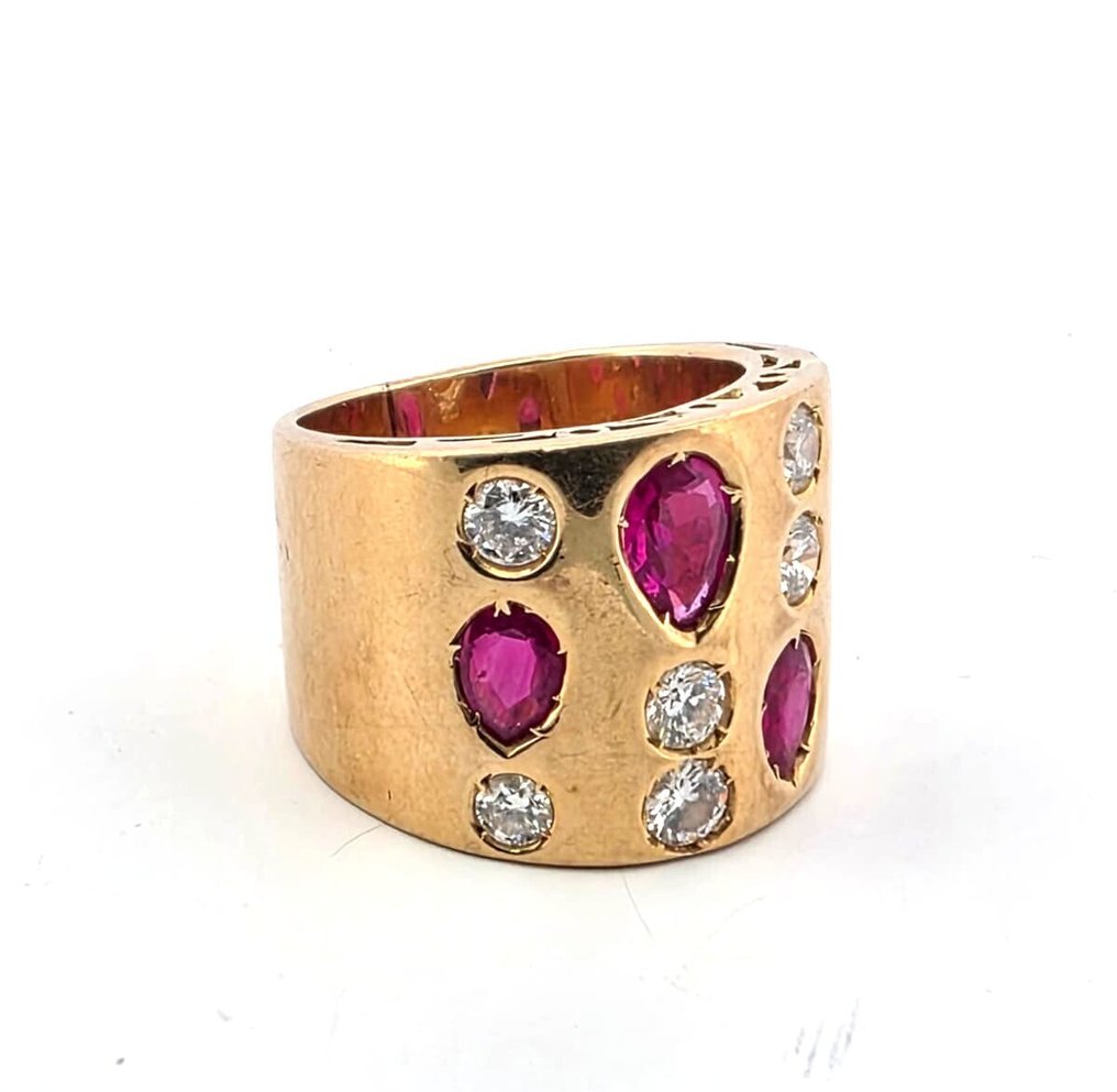 戒指 - 18 克拉 黃金 -  2.40ct. tw. 紅寶石 - 鉆石 #1.0