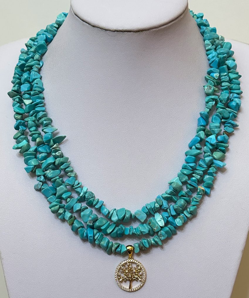 Τυρκουάζ σταθεροποιημένο και δέντρο της ζωής με κυρίκονες. Ευνοεί την προσευχή και την θεία ειρήνη. - Σετ κοσμημάτων 2 τεμαχίων - Υψηλή ποιότητα. Ασήμι 925. #1.0