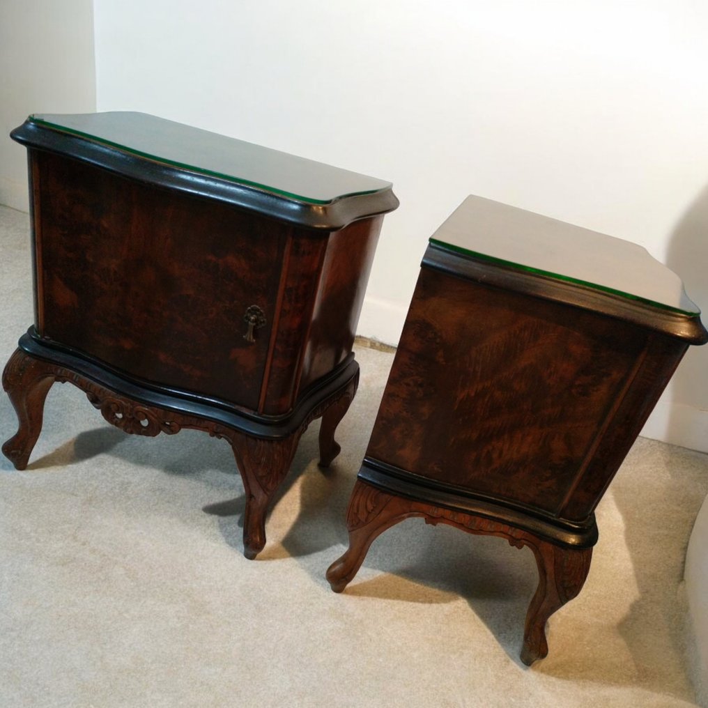 Table de chevet - Noyer, Ronce de noyer - Ensemble de 2 pièces #2.1