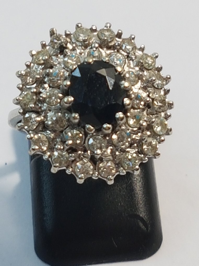 Ring - 18 kt Weißgold Saphir - Diamant #1.0