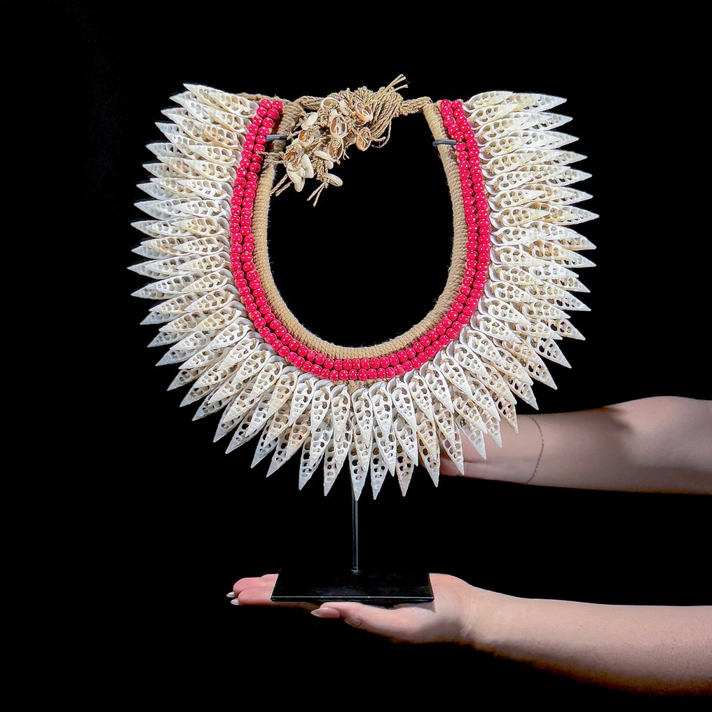 装饰饰品 - NO RESERVE PRICE - SN7 - Decorative shell necklace on a custom stand - 巴布亚新几内亚 #1.0