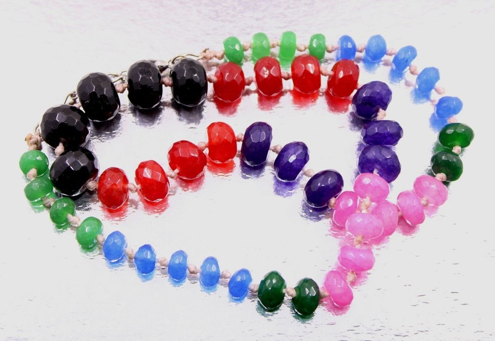 Πολύ όμορφο κολιέ με χειροποίητους πολύπλευρους χάντρες, σμαράγδια, κορινθιακό, τανζανίτη, αμέθυστο, Κοσμήματα- 56.5 g - (1) #1.0