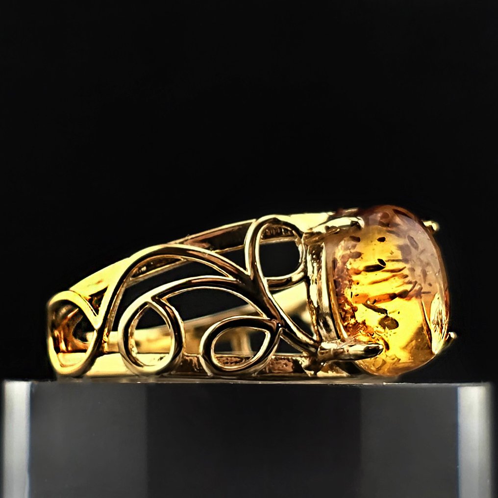 奢华波罗的海琥珀戒指——干邑色化石石，装饰性925银设计 - 琥珀  (没有保留价) #1.0